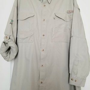 Columbia PFG Fishing Shirt men's 5XT khaki long sleeve roll tab mesh vented